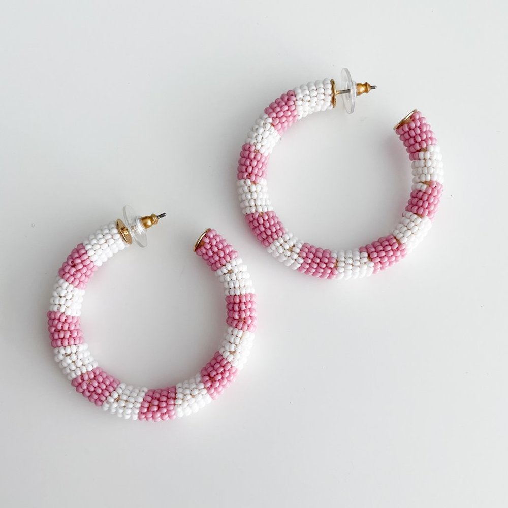 J. Crew x Alison Lou Striped Beaded Hoops (Pink)